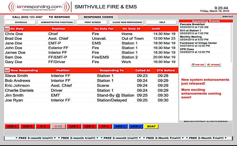 Sample Responder Information Screen